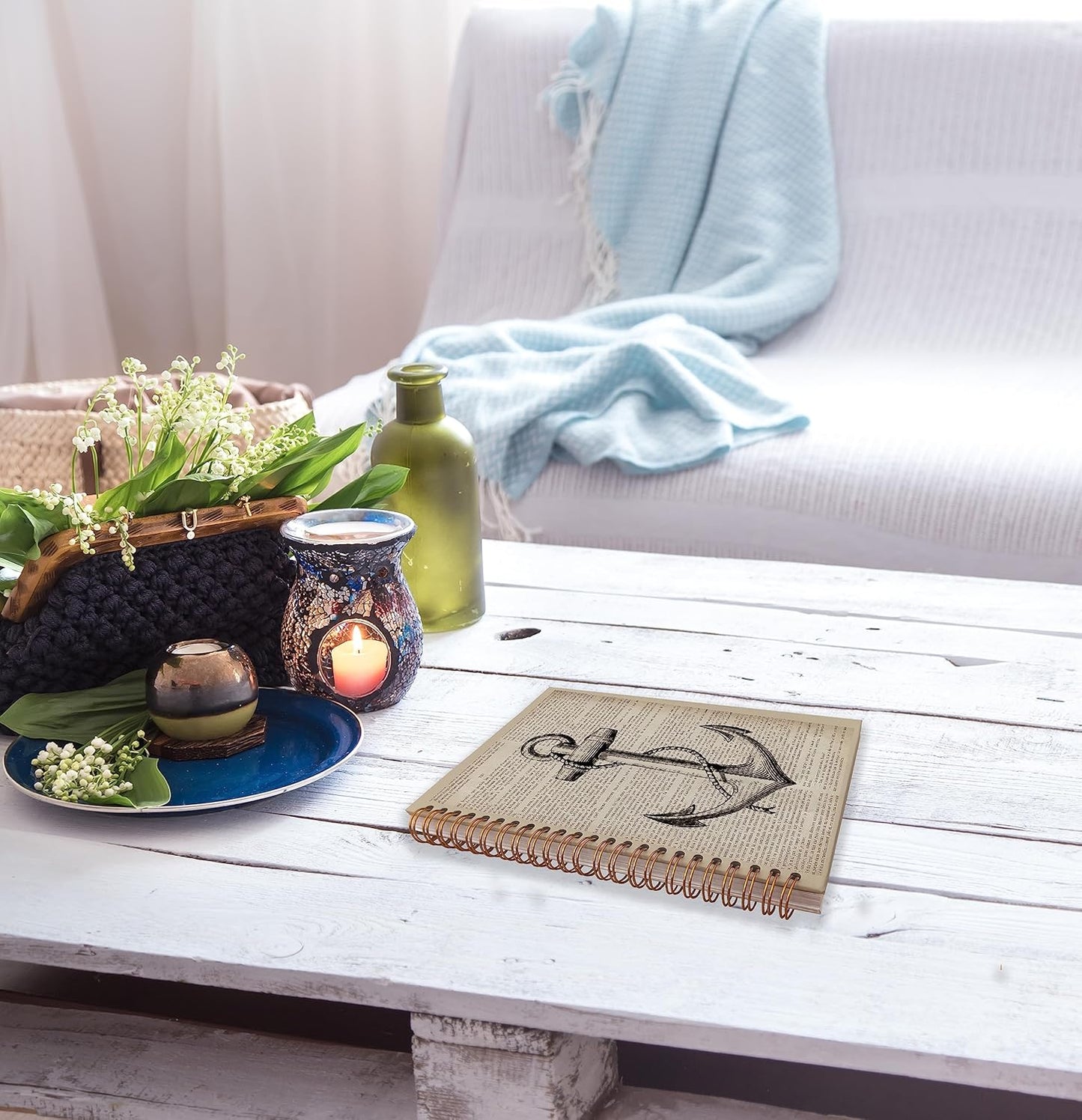 Vintage Nautical Anchor with Rope Dictionary Art Lined Spiral Journal Notebook 8.3×5.5 Inches Hardcover College Ruled Notebook Journal for Work Note Taking Journaling,Gifts for Ocean Lovers