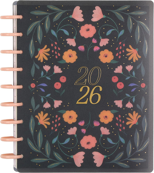 Happy Planner Disc-Bound Planner Jan.–Dec. 2026, Includes 3 Extra Months and 2 Sticker Sheets, Classic Size, 7" x 9.25", Dashboard Layout, Happy Poppies