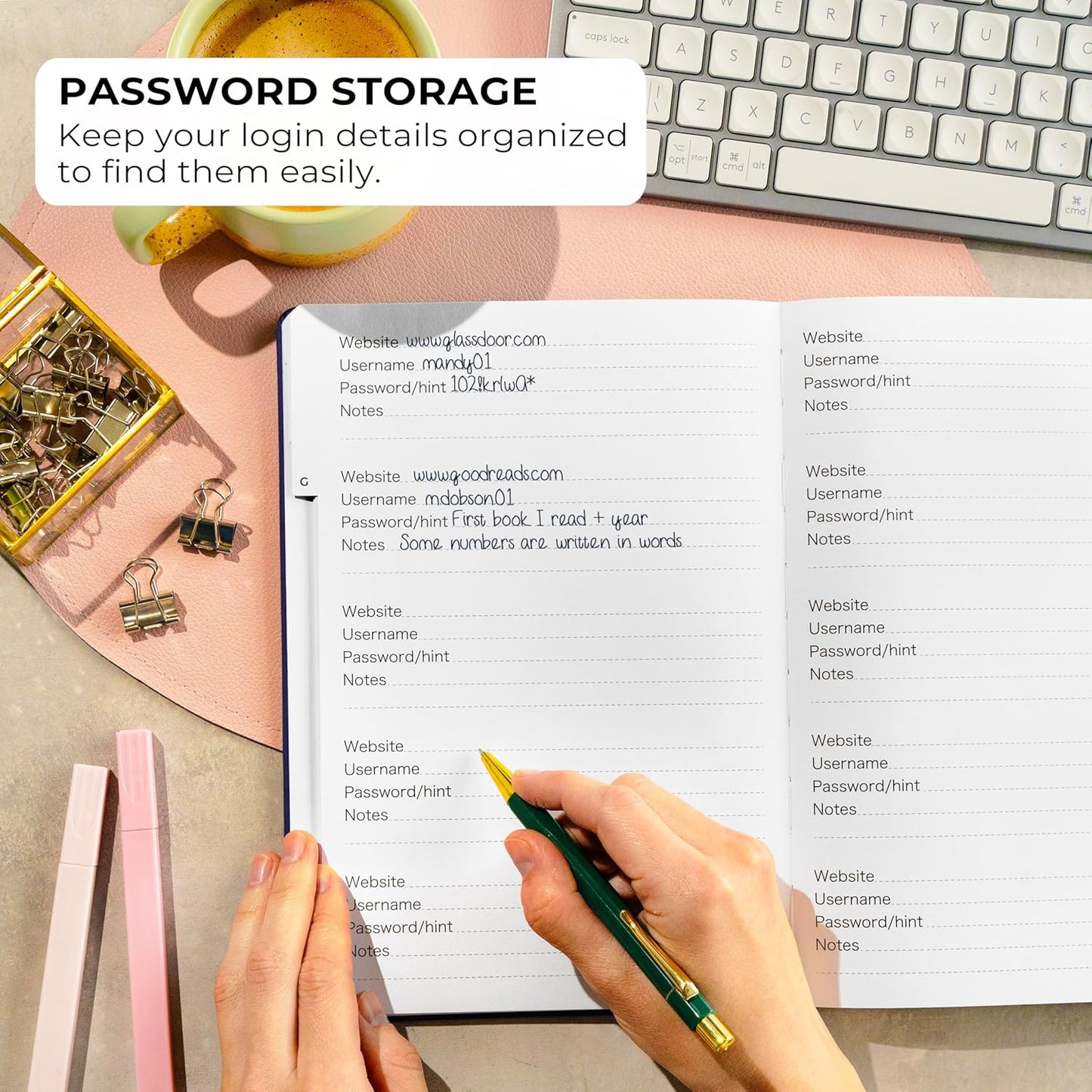 Clever Fox Password Book with alphabetical tabs. Internet Address Organizer Logbook. Large Password Keeper for Website Logins (Dark Blue)