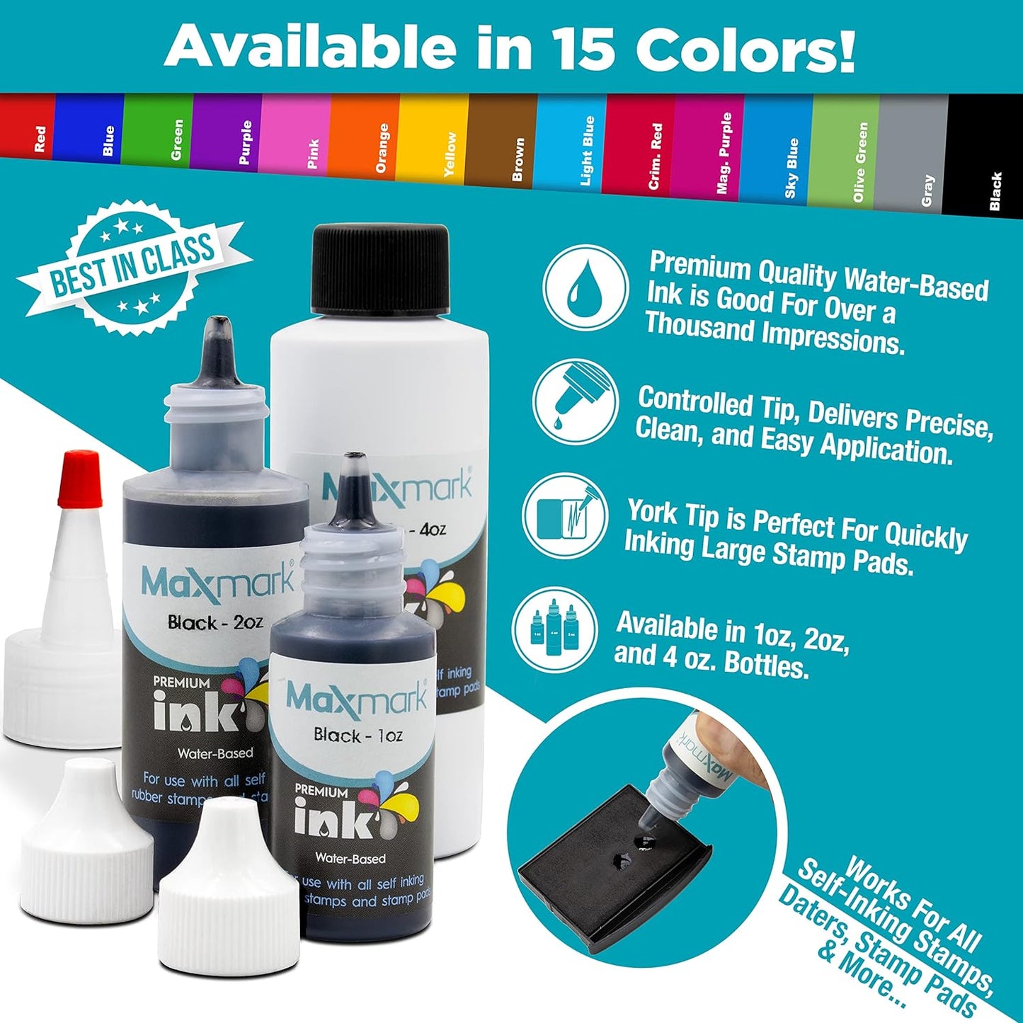 MaxMark Premium Refill Ink for self Inking Stamps and Stamp Pads, Green Color - 2 oz.