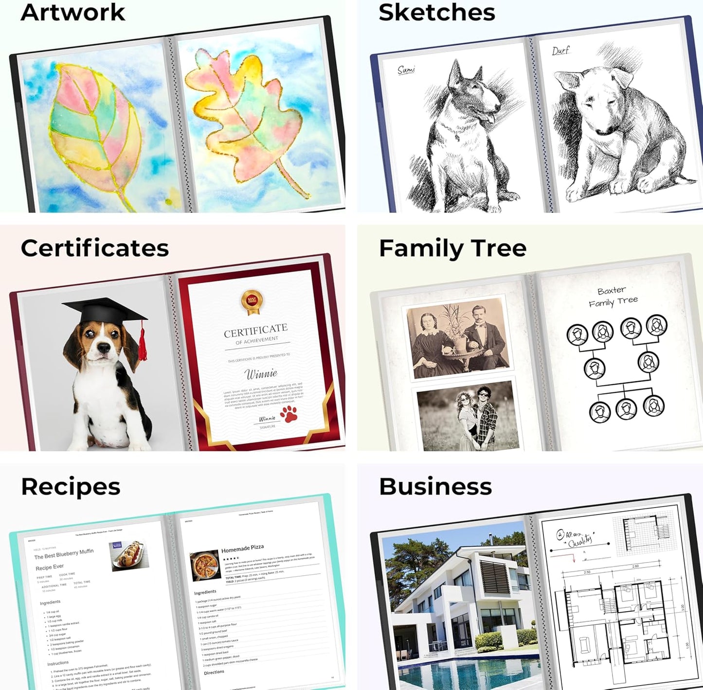 Dunwell Presentation Binder 12-Pocket, Displays 24 Pages, 8.5x11 Portfolio Binder with Plastic Sleeves, Storage and Organizer for Documents, Certificates, Projects, Photos (12 Pack, Black)