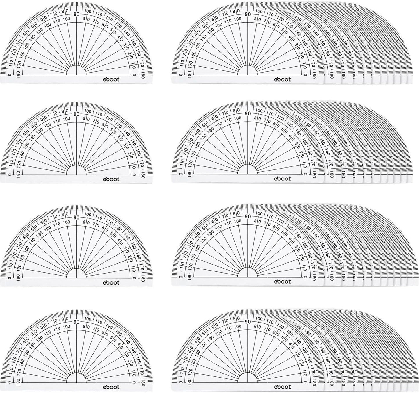 EBOOT 50 Pcs Math Protractors Plastic Protractor 180 Degrees, 4 Inches(Clear)