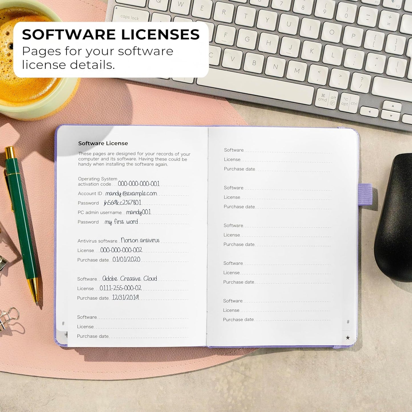 Clever Fox Password Book with alphabetical tabs. Internet Address Organizer Logbook. Medium Password Keeper for Website Logins (Lavender)