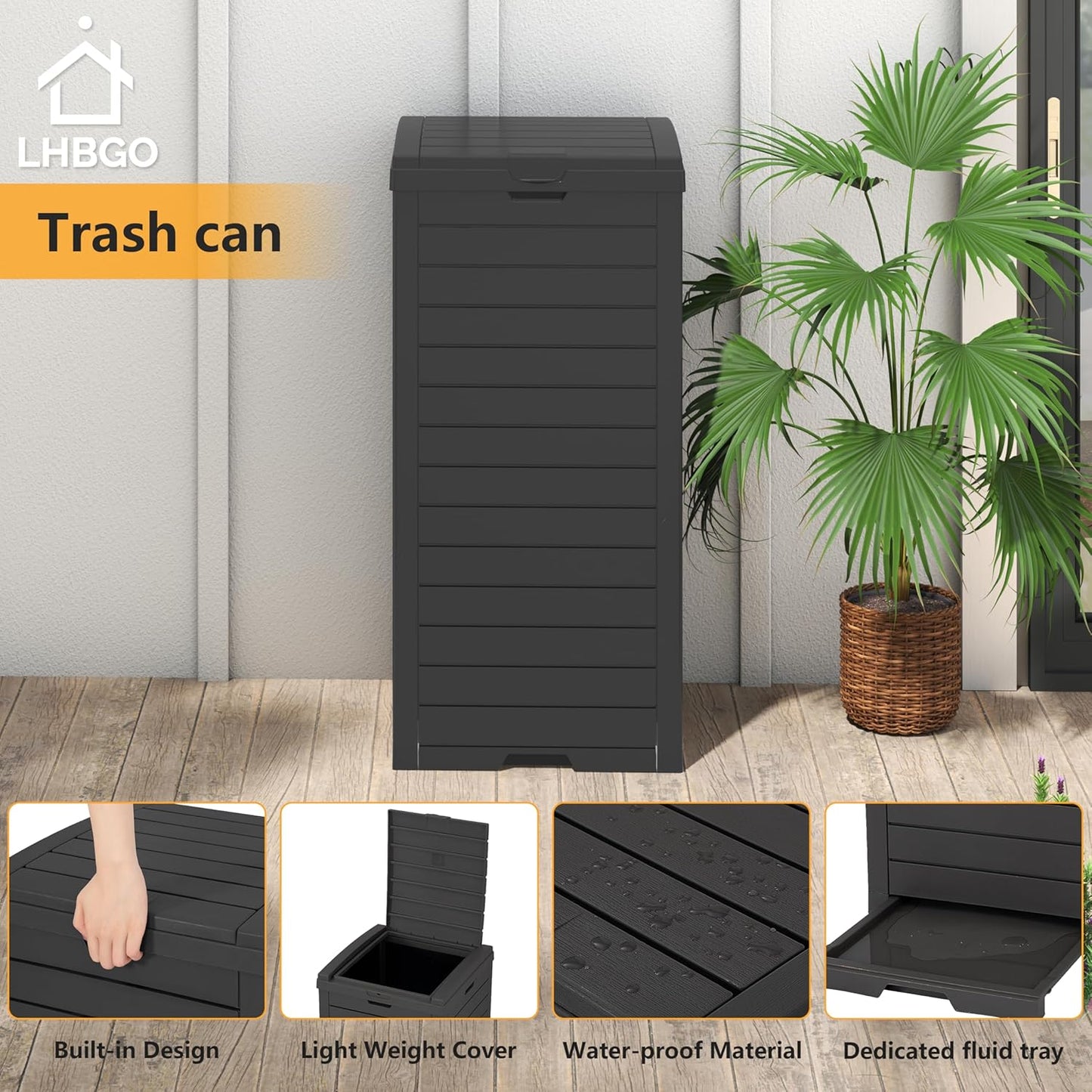 Outdoor Trash Can, 31 Gallon Garbage Can with Tiered Lid and Drip Tray, Waterproof Resin Patio Waste Bin for Garden, Backyard, Deck