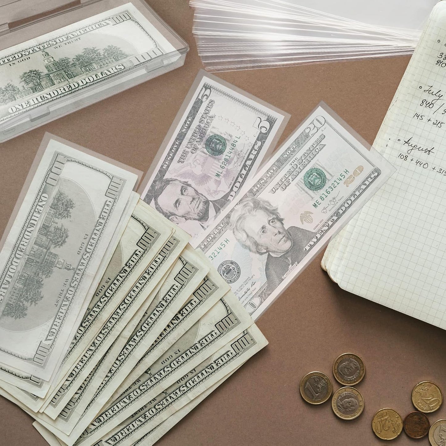 300 Pieces Clear Paper Money Sleeve for Bill, Individual Dollar Bills Sleeves for Collectors, Paper Currency Sleeves Protector for Bills with Plastic Storage Case
