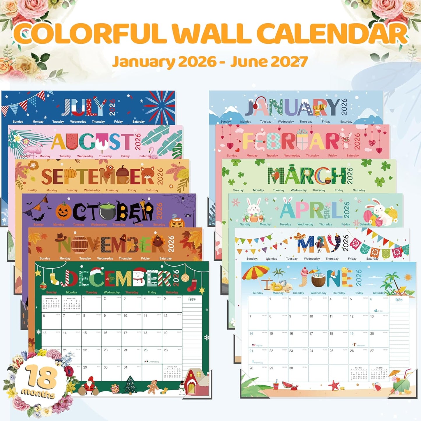 GuassLee Desk Calendar 2026-2027 Large 22" x 17" Desktop/Wall Monthly Calendar 18-Month School Year Planner Covers January 2026 to June 2027 with Julian Date&Notes for Easy Organizing