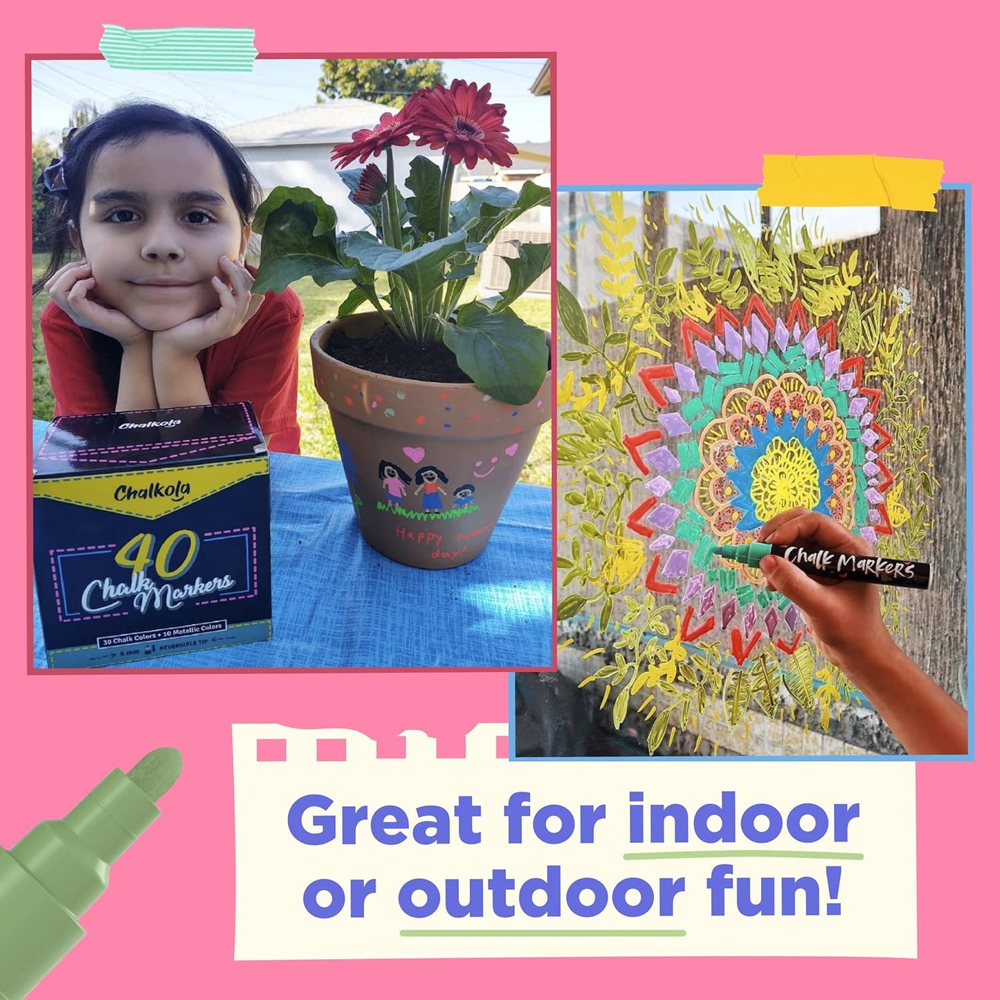 Chalkola Chalk Markers - Pack of 40 (Neon, Pastel & Metallic) Liquid Chalk Pens - For Chalkboard, Blackboard, Window, Labels, Bistro, Glass, Car, Board - Wet Wipe Erasable Ink - 6mm Reversible Tip