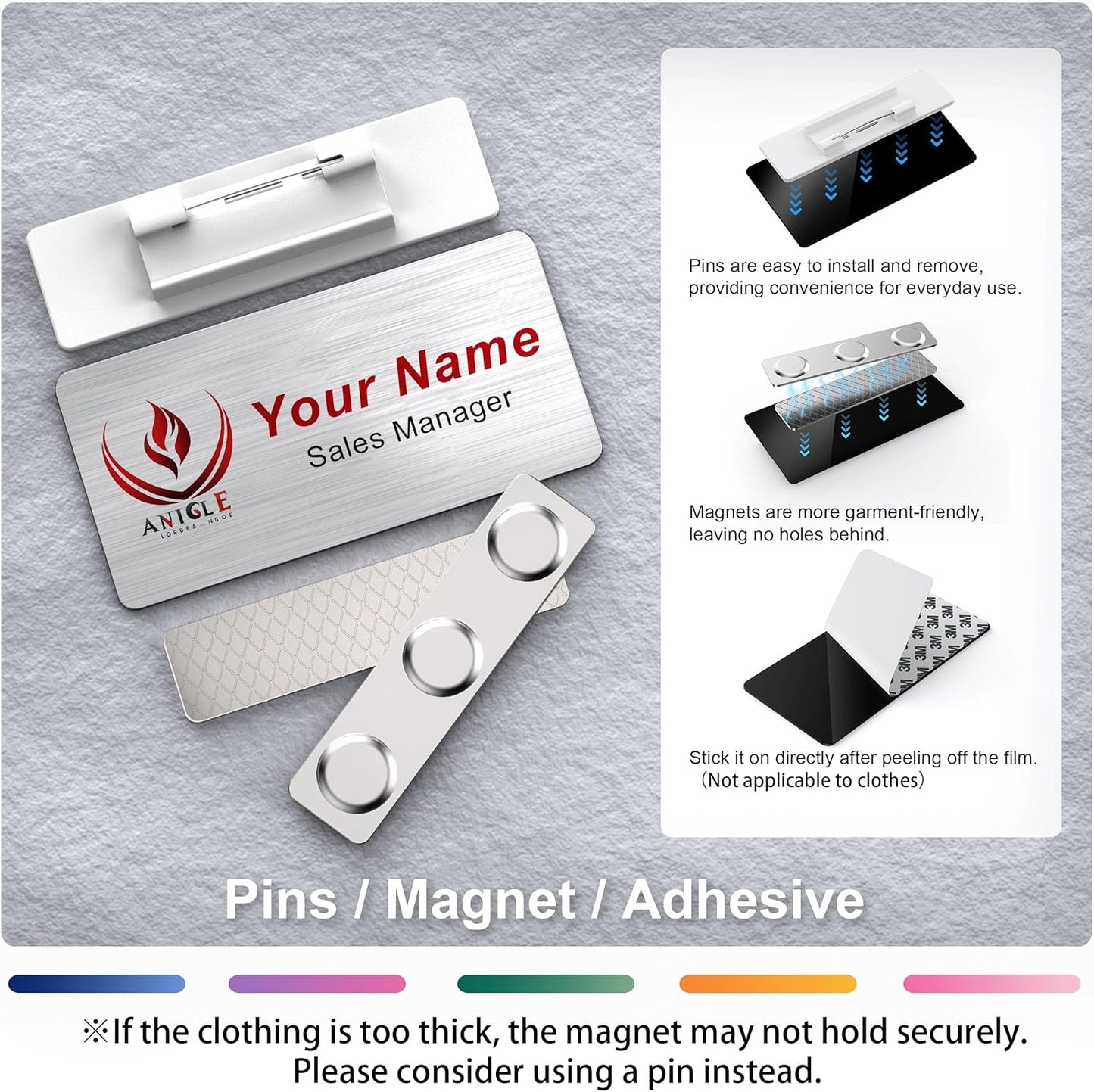 Magnetic Name Tags with Full Color Logo | Personalized Engraved Acrylic Name Badges with Pin or Adhesive Backing | Custom ID Tags | 3"x1.5"