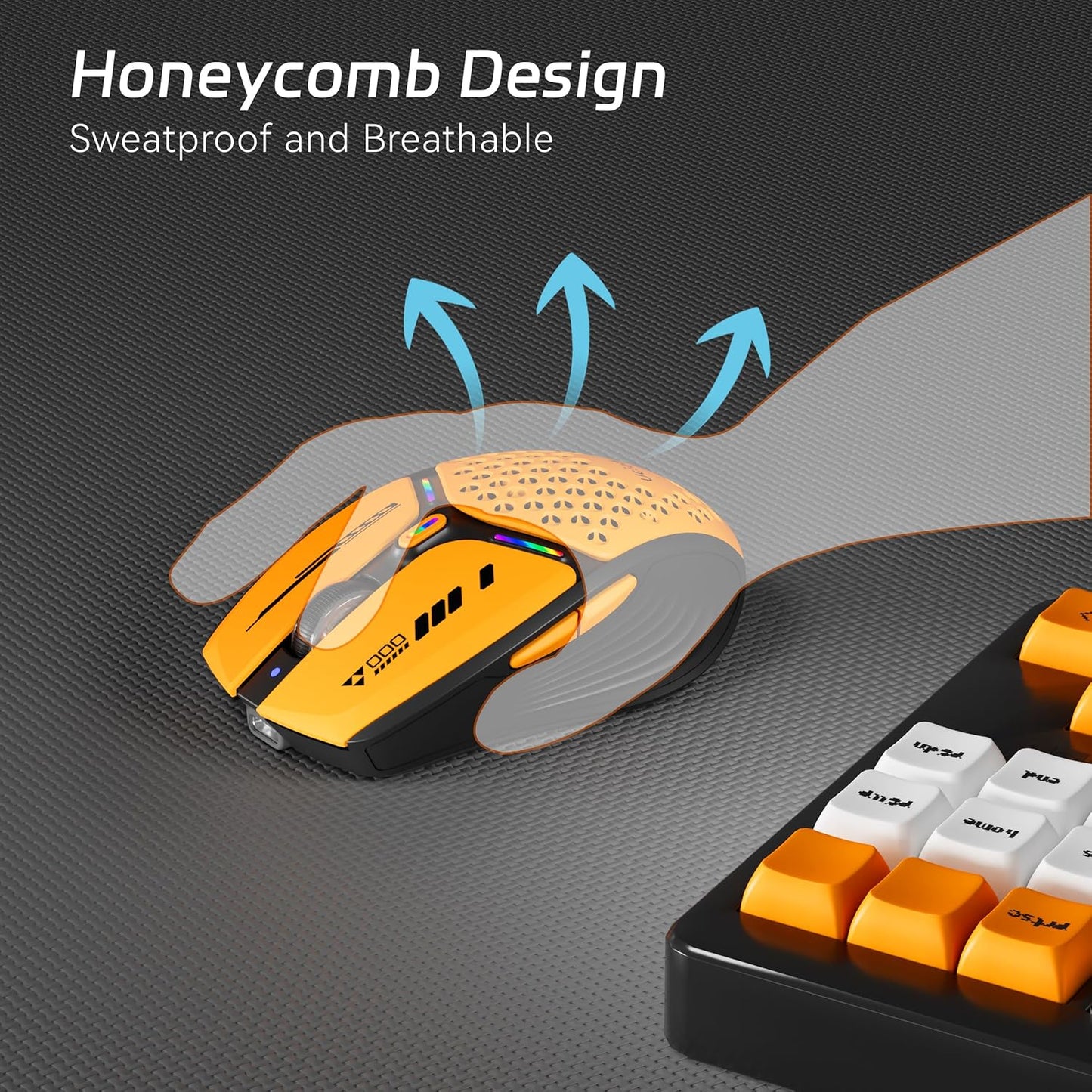 Uciefy Bluetooth Wireless Mouse, (BT5.0/5.1+2.4GHz) USB C Rechargeable LED Mouse Battery Level Visible, Honeycomb Magnetic Shell Cover with USB Receiver & Type-C Adapter for Laptop/PC/Mac/iPad -Orange