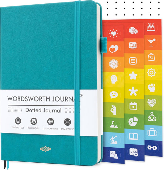 Wordsworth & Black A5 Bullet Dotted Journal 216 Dotted Pages, Hardcover Grid Dot Leather, 120 GSM Paper,Journaling Notebook for Work & Sketching,Journals for Women,Men-Gifts Box Included Turquoise