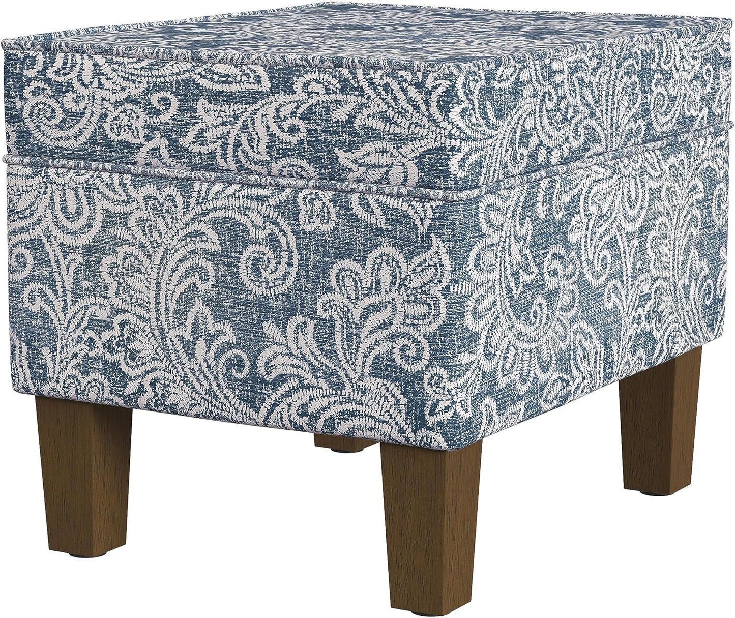 Home Decor | Dinah Collection Modern Storage Ottoman | Ottoman with Storage for Living Room & Bedroom(Blue Denim Jacobean Print)
