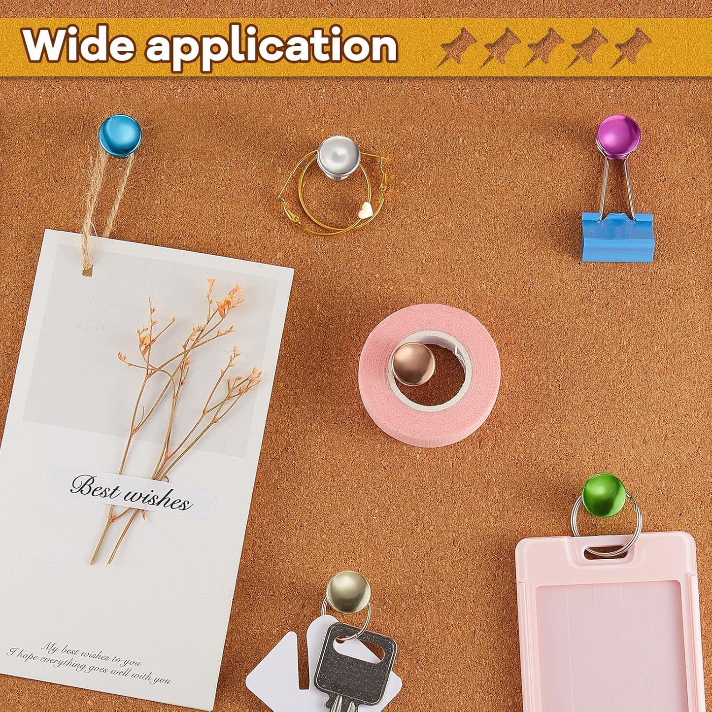 Outus 100 Pcs Giant Push Pins Large Thumb Tacks Plastic Heads 1 Inch Jumbo Push Pins for Cork Board Map Posters Office School(Purplish Red, Gold, Blue, Green, Silver)