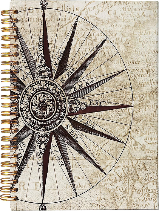 Vintage Map Compass Lined Spiral Journal Notebook 8.3×5.5 Inches Hardcover College Ruled Notebook Journal for Work Note Taking Journaling,Gifts for Ocean Lovers,Sailor Gift