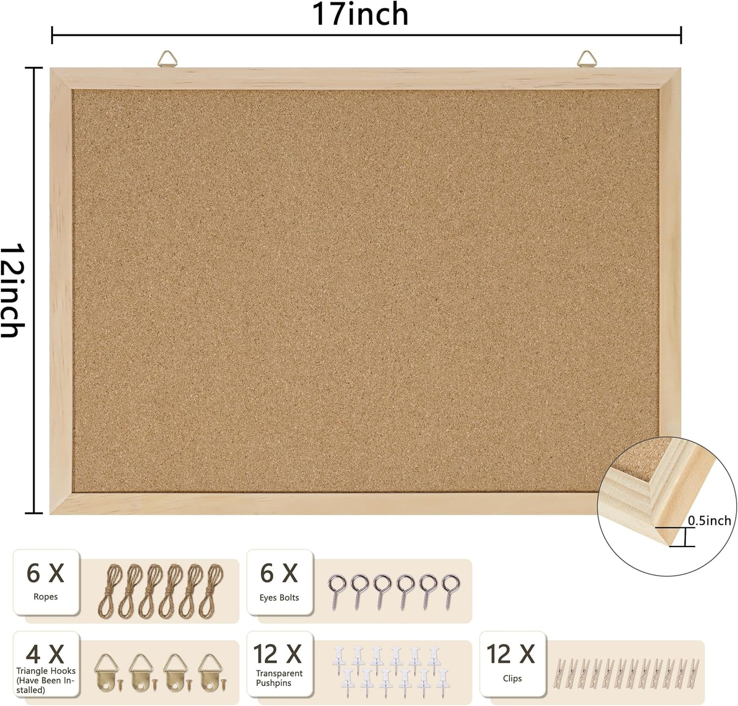 Cork Board Bulletin Board 2 Pack,17"X12" Cork Board for Office with Pin Oak Wood Boards,Hanging Corkboards for Office Home School Message Board or Vision Board Decoration