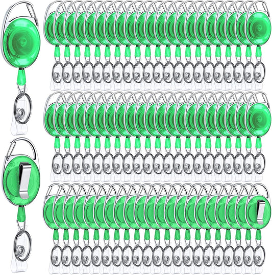 Laumoi 80 Packs Retractable ID Badge Holder Name ID Badge Reel Clips Keychain with Belt Clip and Key Ring for Office Worker Doctor Nurse Employee (Transparent Green)
