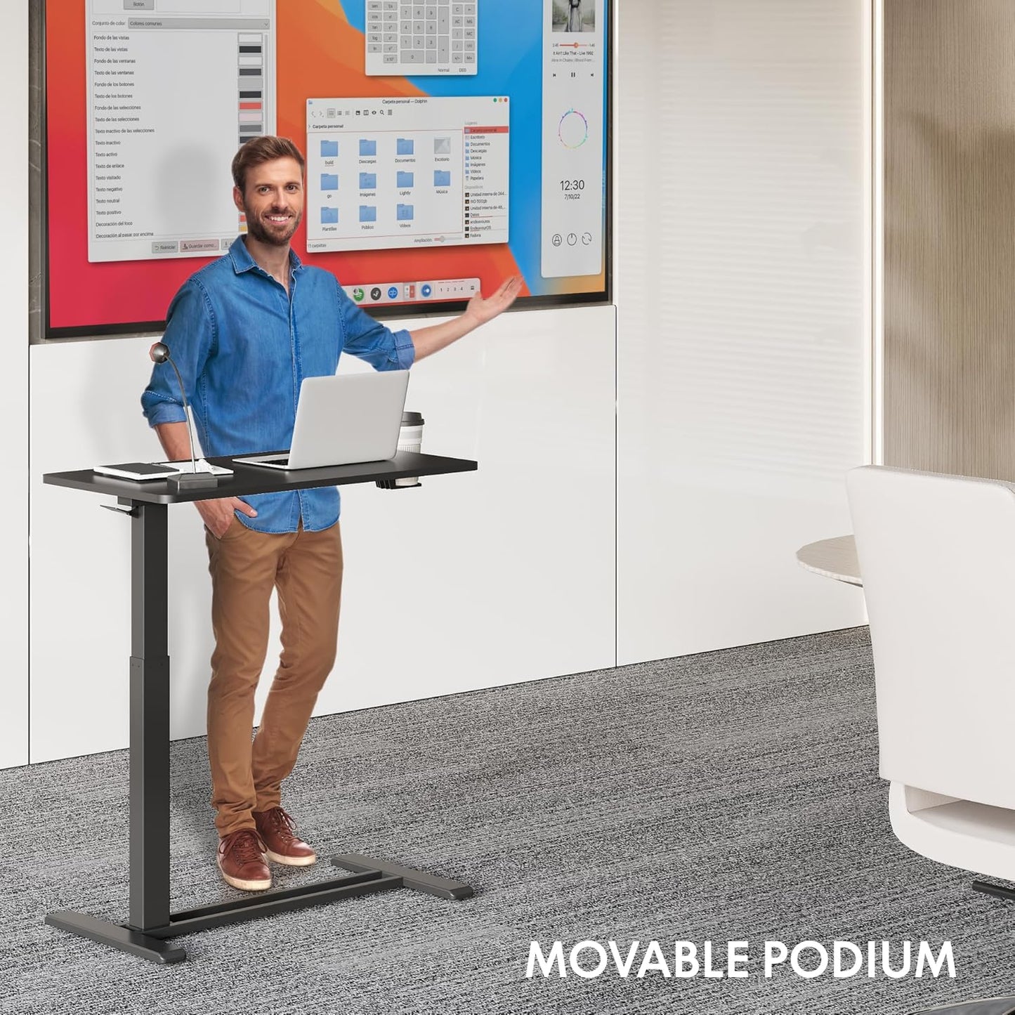 FLEXISPOT Mobile Standing Desk with Wheels Pneumatic Laptop Desk Rolling Computer Cart Movable Height Adjustable Small Sit Stand Desk Computer Workstations Home Use（27.6" W x 15.7" D, Black