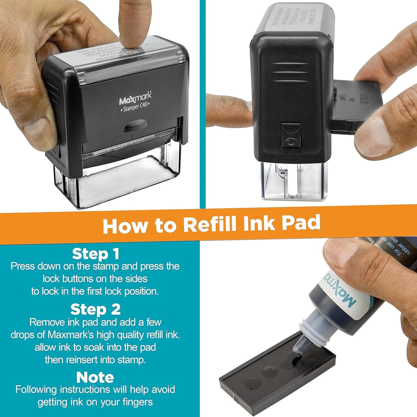 MaxMark Customized Self Inking Stamp - Up to 8 Lines of Text - XX-Large Size - Choose from 15 Ink Colors