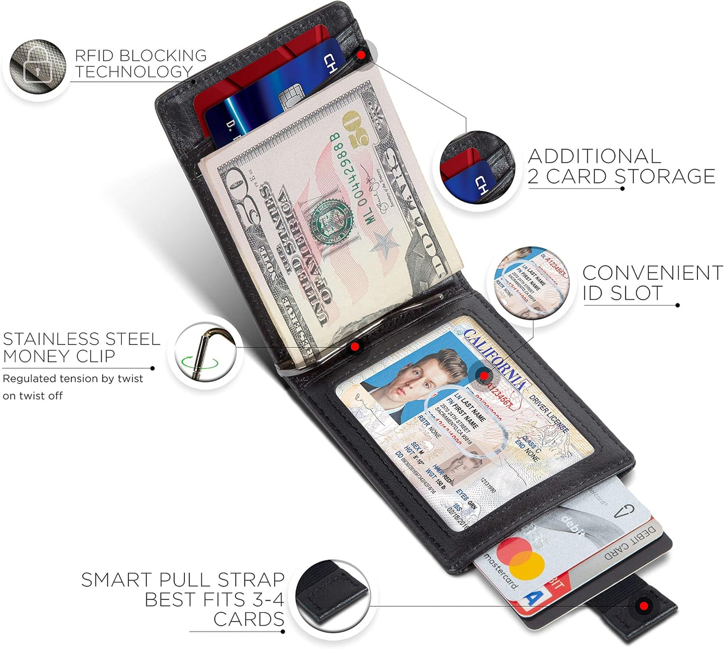 SERMAN BRANDS RFID Blocking Slim Bifold Genuine Leather Minimalist Front Pocket Wallets for Men with Money Clip Thin Mens