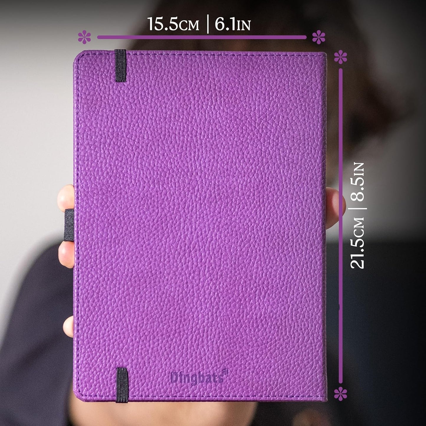 Dingbats* Wildlife Grid Writing Journal Notebook A5 - Vegan Leather Hardcover - Ideal for Work, Travel - Pocket, Elastic Closure, & Bookmark