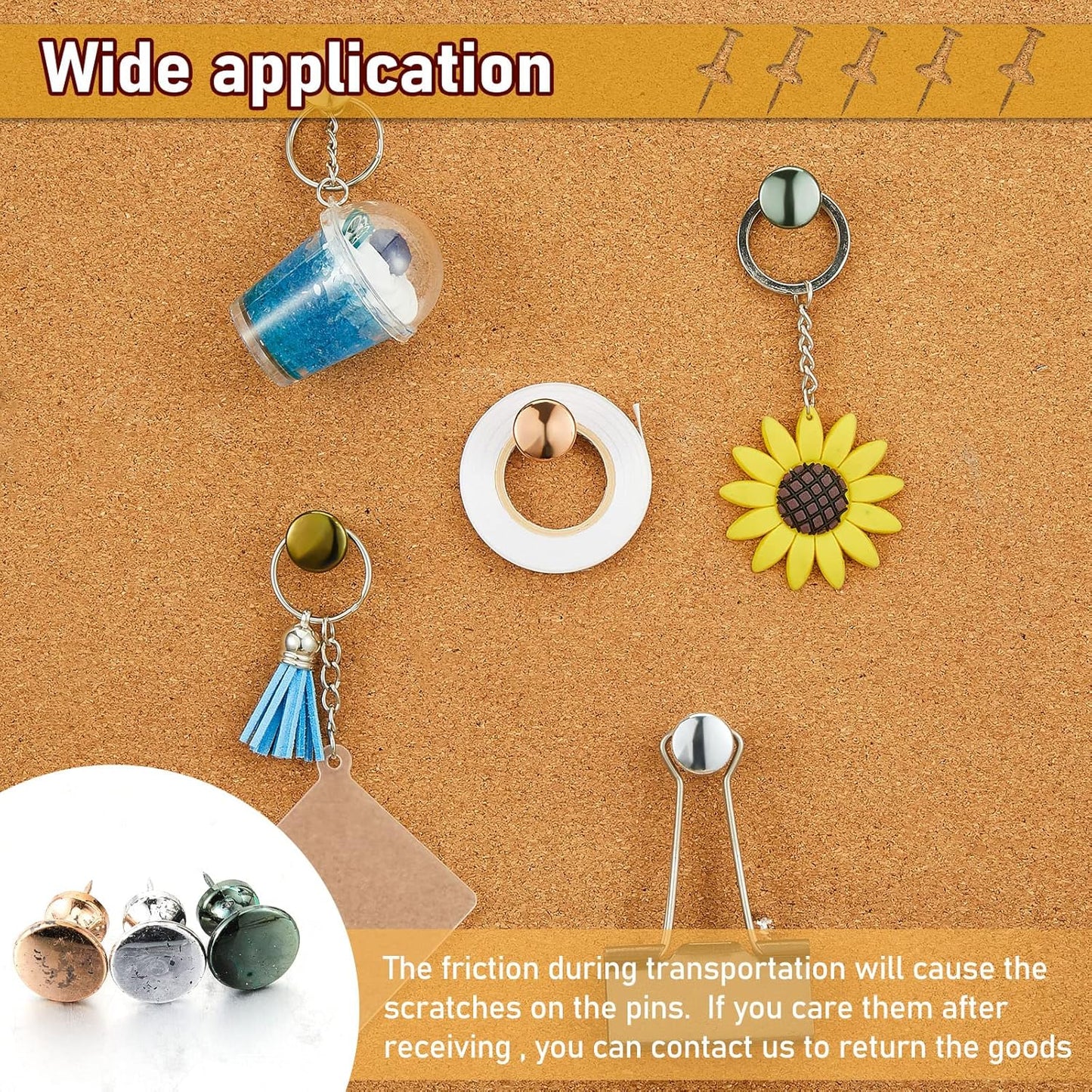 Outus 100 Pcs Giant Push Pins Large Thumb Tacks Plastic Heads 1 Inch Jumbo Push Pins for Cork Board Map Posters Office School(Gold, Silver, Bronze, Rose Gold, Gray)