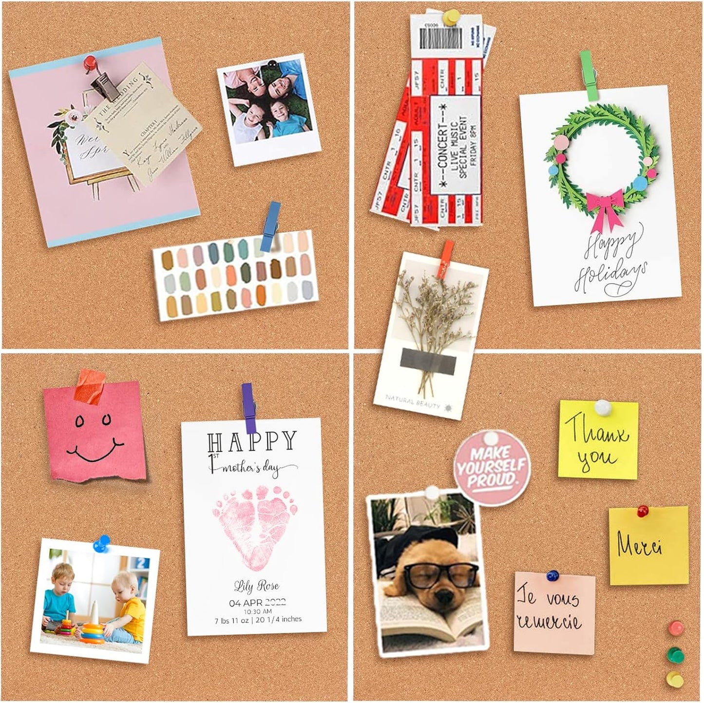 Cork Bulletin Square Board for Walls - SVOPY 4 Pack Extra Thick 12x12 Inches Cork Board Tiles for Home Office Decor, Cork Sheet,School Message Board Decorative Display Boards