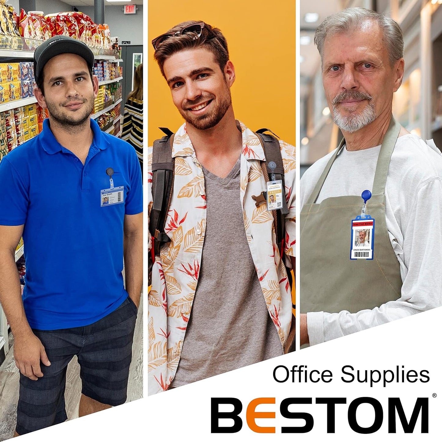 Badge Reels Retractable Badge Holder with Clip, Id Clips for Badges, Id Badge Reel, Retractable Id Badge Clip with Clear Vinyl Strap & Alligator Swivel, No Twist Dispenser (Black)