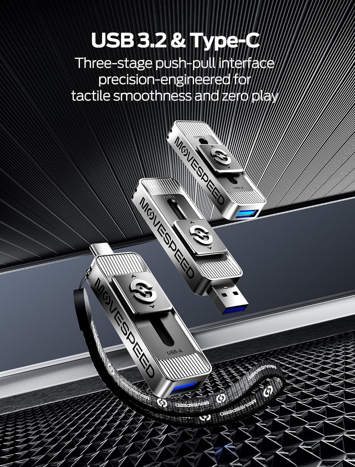 MOVE SPEED 512GB Solid State Drives with Dual Ports & Push-Pull Design — 560MB/s Read Speed, Type C + USB 3.2 Drive Portable ssd for iPhone 15/16/Android/Mac