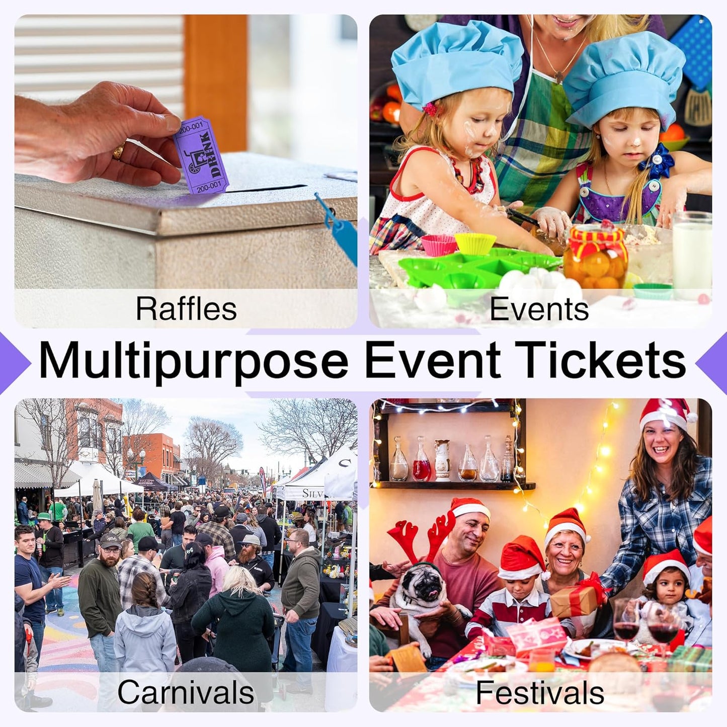 ESSENTIAL 1000 Raffle Tickets Rolls, Drink Tickets Single Roll for Events, Leisure, Movie Watching, Entertainment, Class Reward & Prizes (Purple - 5 Color Selection)