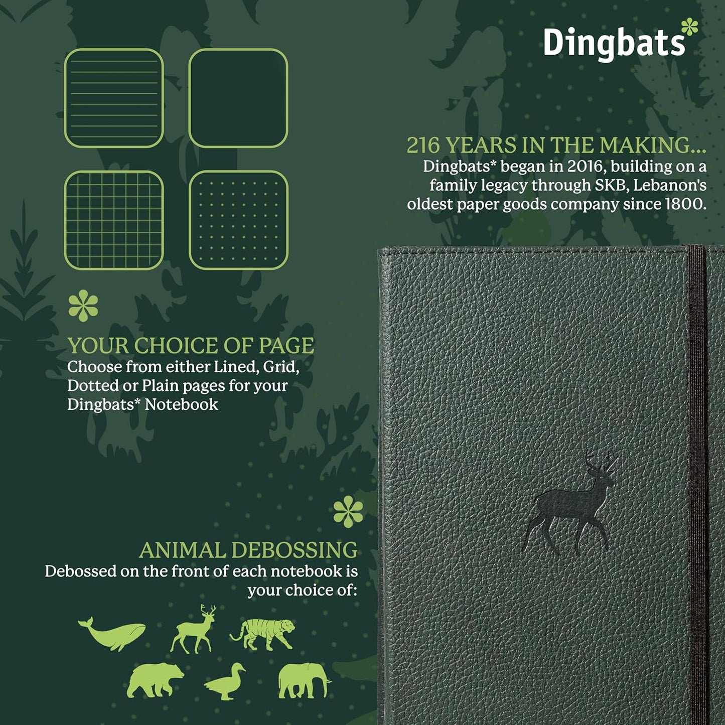 Dingbats* Wildlife Lined Writing Journal Notebook A5 - Vegan Leather Hardcover - Ideal for Work, Travel - Pocket, Elastic Closure, & Bookmark