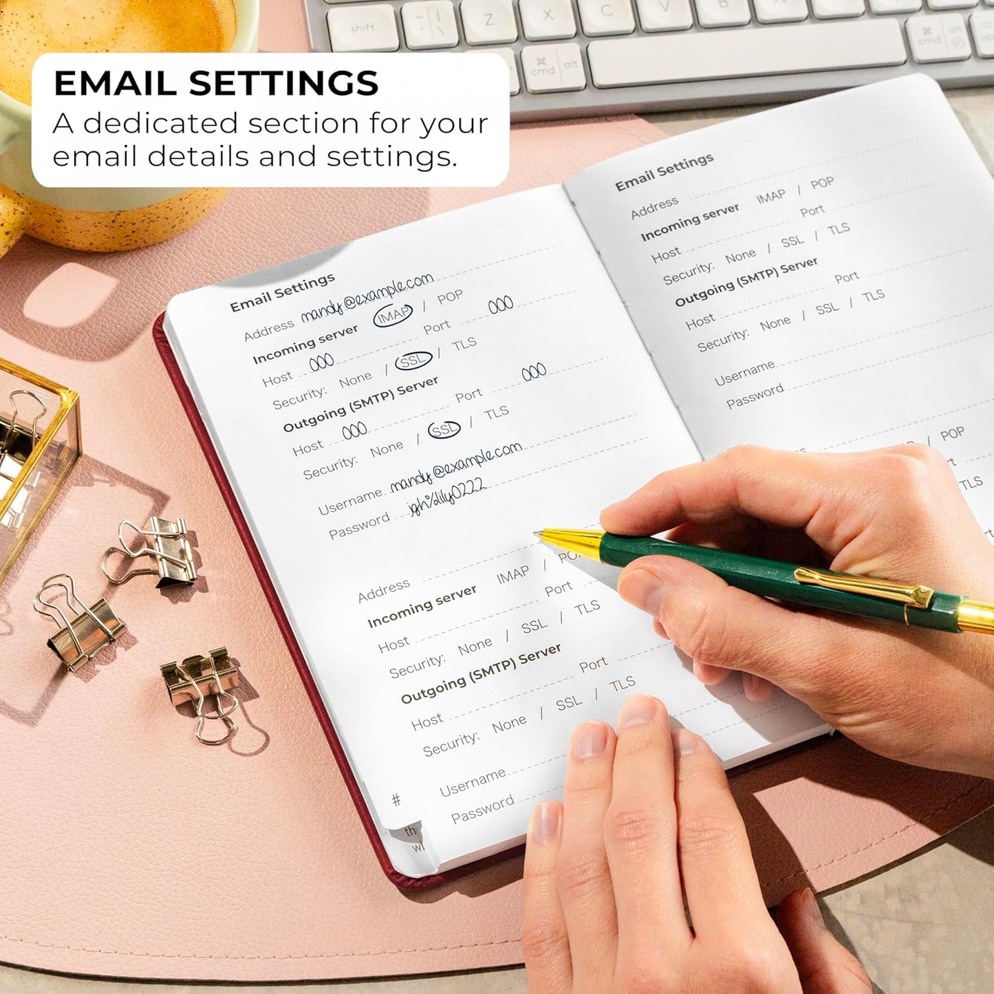 Clever Fox Password Book with alphabetical tabs. Internet Address Organizer Logbook. Medium Password Keeper for Website Logins (Wine Red)