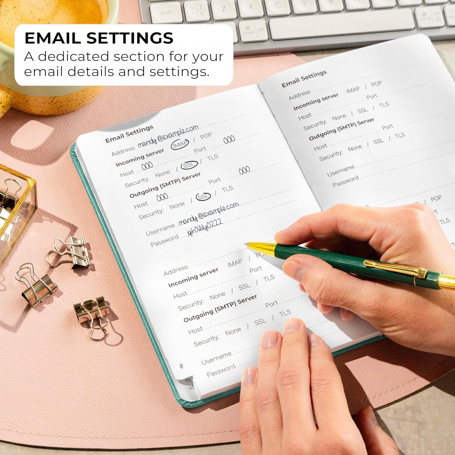 Clever Fox Password Book with alphabetical tabs. Internet Address Organizer Logbook. Medium Password Keeper for Website Logins (Turquoise)