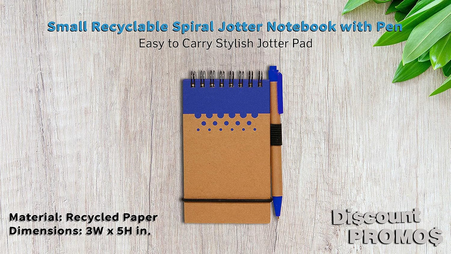 DISCOUNT PROMOS 10 Recyclable Spiral Small Notebooks Pack - 60 Lined Pages - Blue