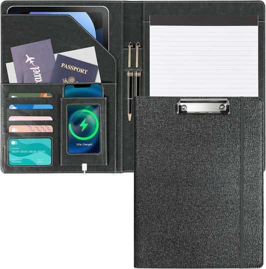 Leather Padfolio with Clipboard Folio Folder Padfolios for Women Black Sparkle Binder with Notepad