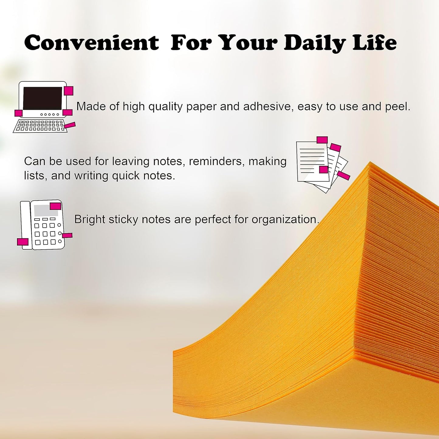 Sticky Notes 3 x 3 in, 60 Pads, 85 Sheets/Pad, 6 Bright Colors, Self-Stick Notes, Easy to Post for Home, Office, School