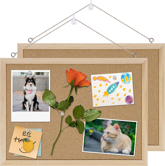 Cork Board Bulletin Board 2 Pack,11X15 Cork Board for Office with Pin Oak Wood Boards,Hanging Corkboards for Office Home School Message Board or Vision Board Decoration