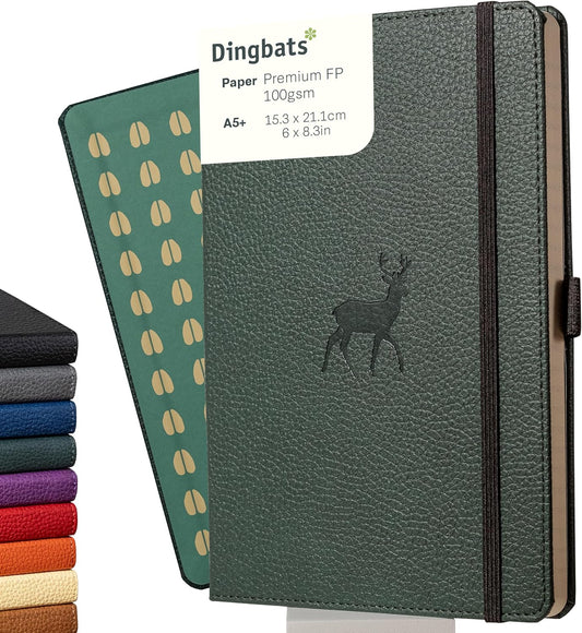 Dingbats A5 Wildlife Notebook Journal Hardcover, Cream 100gsm Ink-Proof Paper, 6.1 x 8.5 inches, 192 pages (Green Deer, Squared)