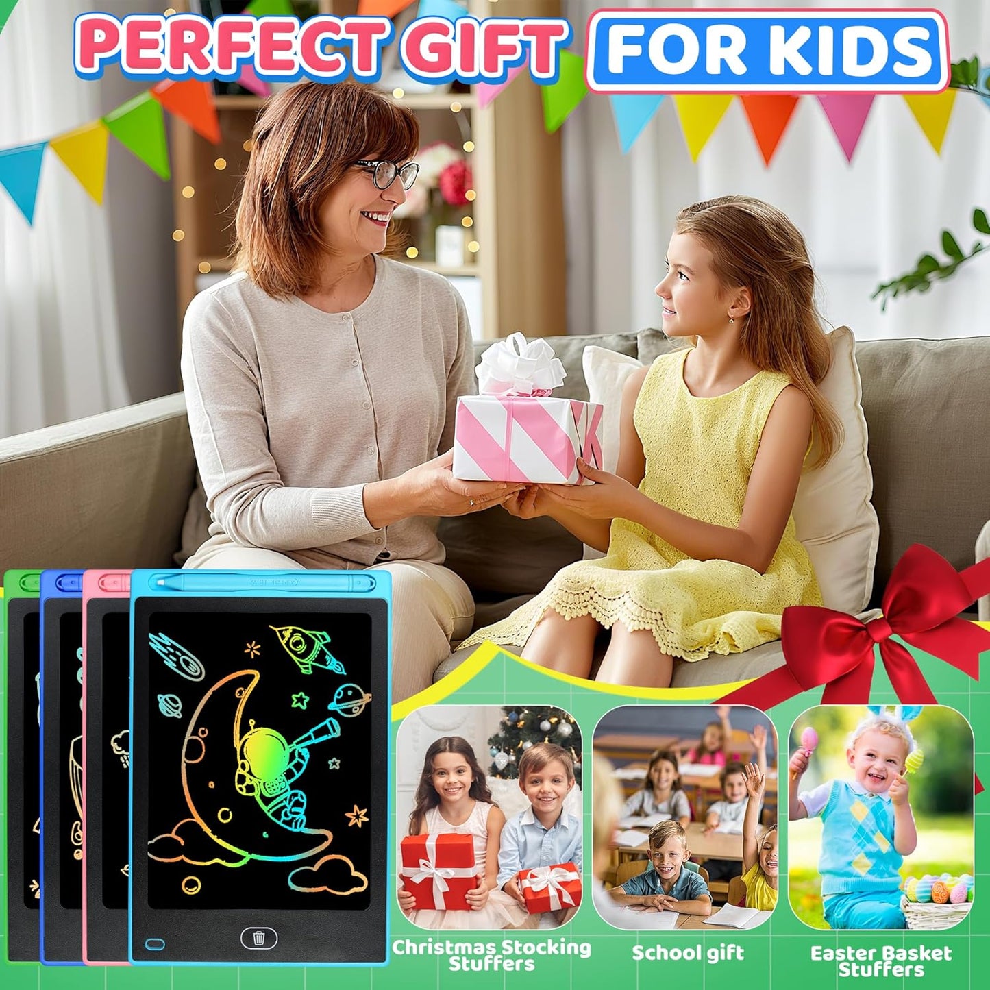 4 Pack LCD Writing Tablet for Kids, 8.5 Inch Doodle Writing Board Drawing Pad, Christmas Stocking Stuffer Quiet Classroom Educational Learning Activities Toys Birthday Gifts for Boys Girls Age 3 4 5 6