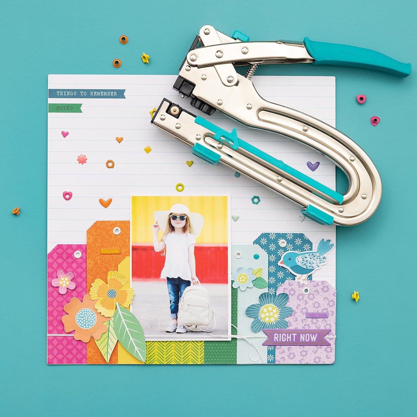 We R Memory Keepers Crop-A-Dile 2 - Big Bite Blue, Heavy Duty Single Hole Punch and Eyelet Grommet Setter with Ergonomical Grip, 1/8 or 3/16 inch Hole Puncher