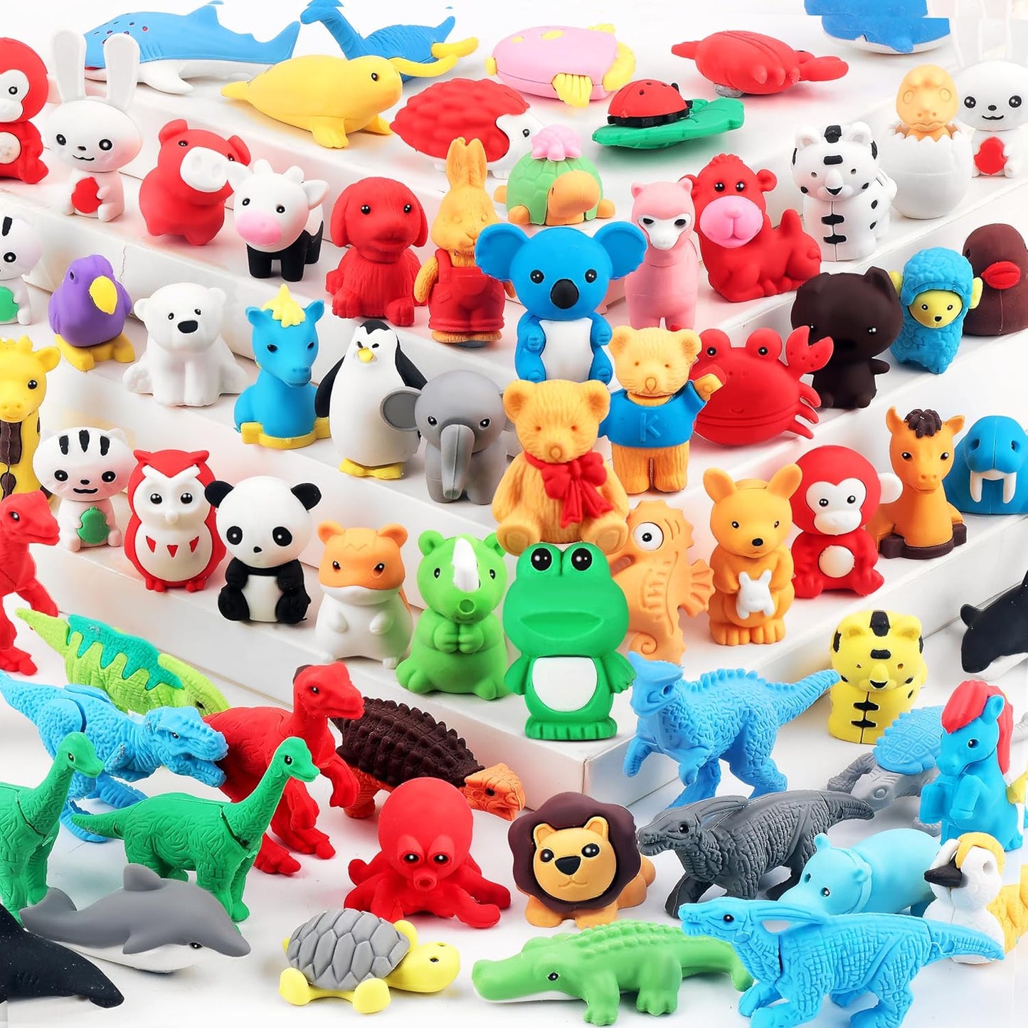Zkptops 60Pcs Animal Erasers Kids Desk Pets Animal Pencil Erasers Puzzle Erasers Toy Mini Eraser Prize Bulk for Classroom Reward, Treasure Box, Easter Egg Filler, Party Favor, Goodie Bag Stuffer Gift