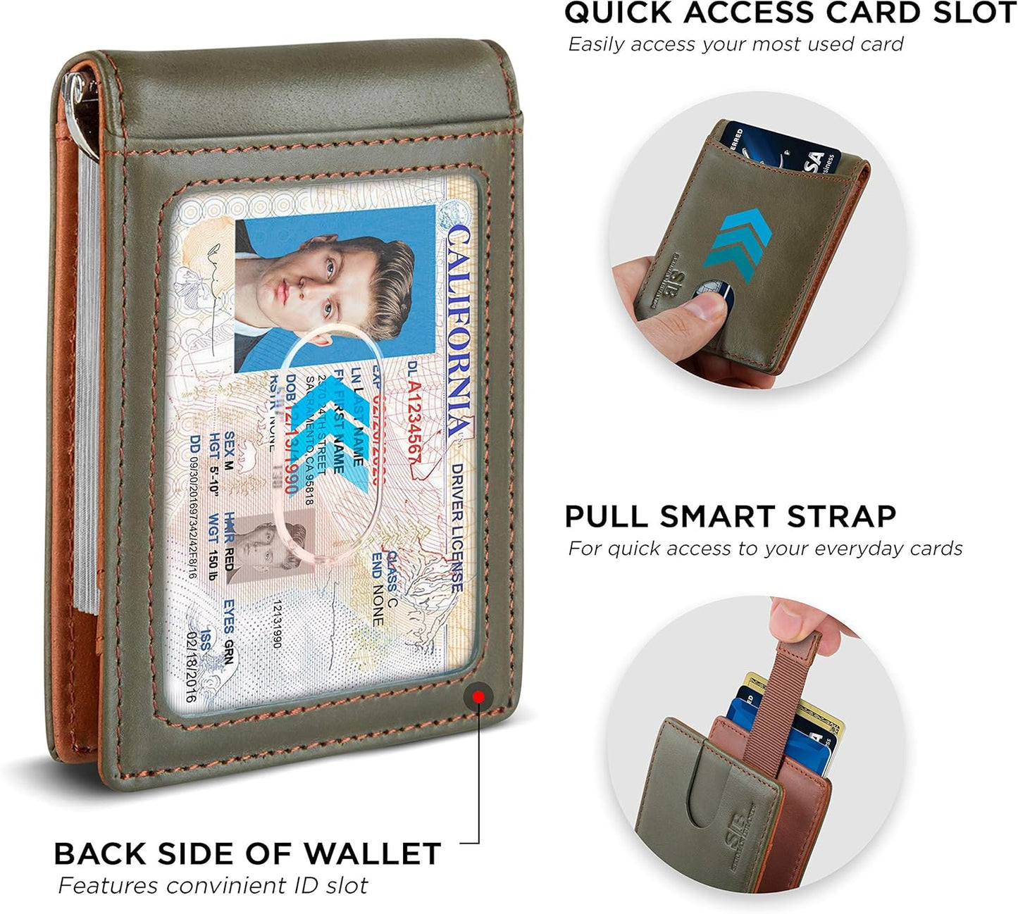 SERMAN BRANDS RFID Blocking Slim Bifold Genuine Leather Minimalist Front Pocket Wallets for Men with Money Clip Thin Gift