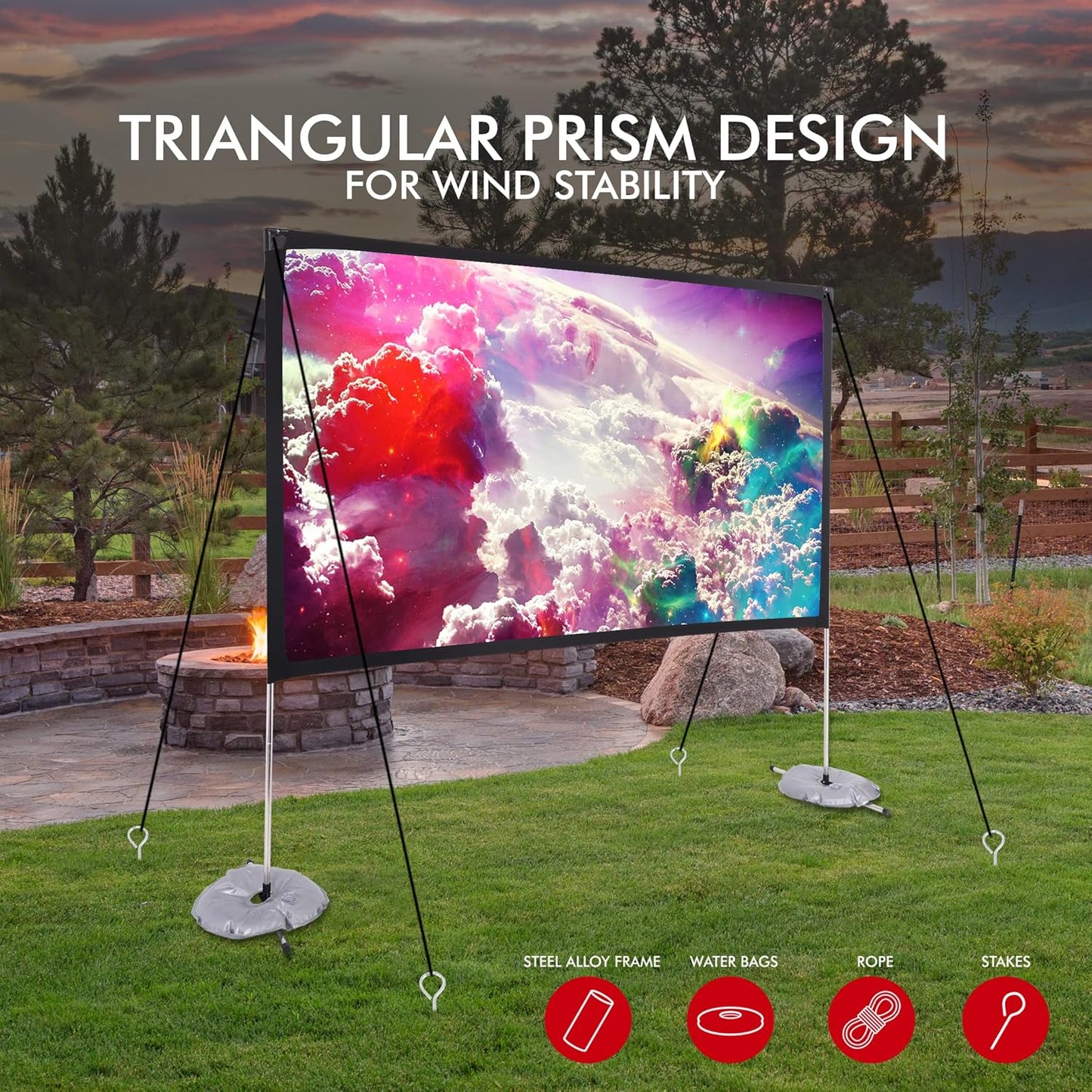 Pyle Projector Screen with Stand - 100" 16:9 HD 4K Portable Lightweight Freestanding Foldable Indoor Outdoor Movie Projection Display with Frame for Home Theater
