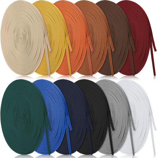 WILLBOND 12 Rolls Colorful Elastic Band Folding Elastic Cord Heavy Duty Stretch Band Knitted Flat Band for Sewing Crafts DIY Comforter Cuffs(1/8 Inch X 106 Yard,Retro Colors)