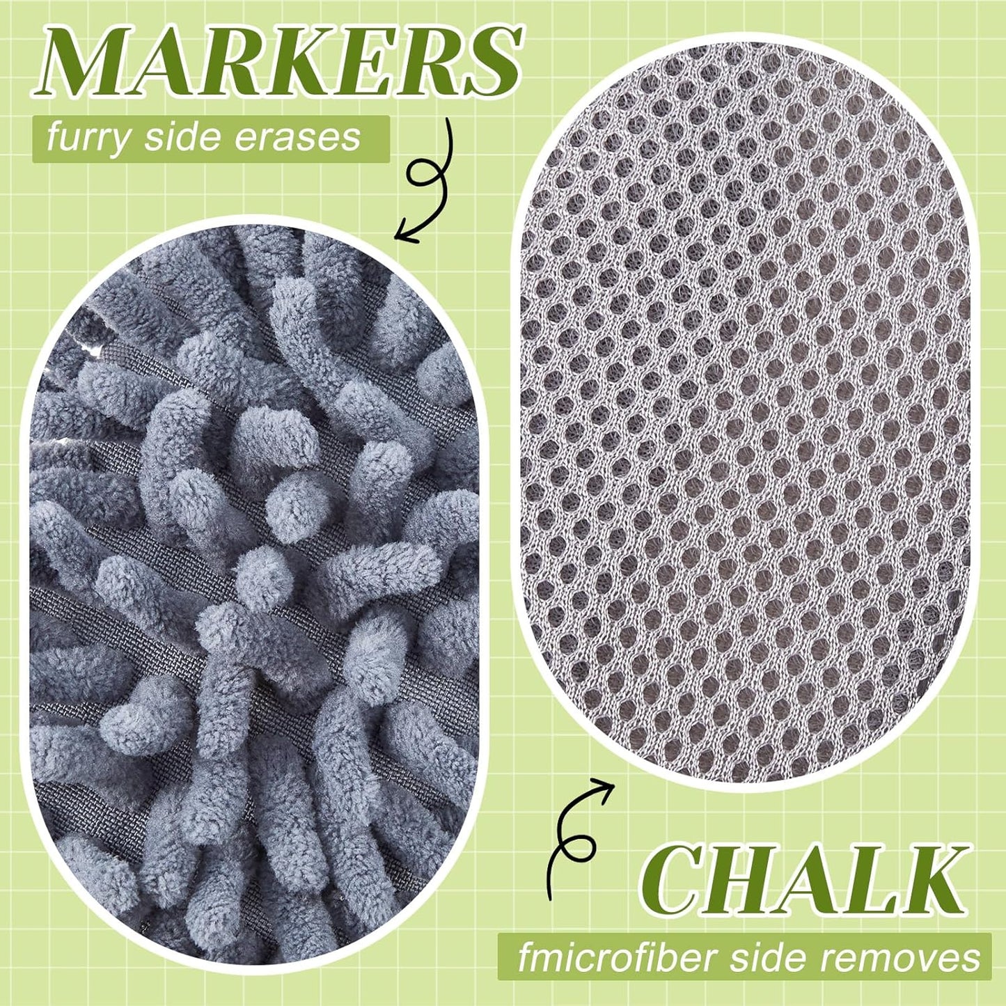 Zonon 4 Pieces Dry Erase Eraser Microfiber Shag Washable Whiteboard Eraser for Markers, Chalk, Classroom, Home and Office(Blue,Green,Gray)