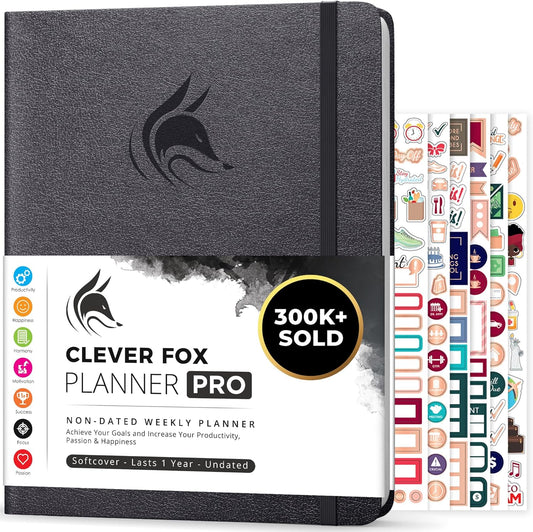 Clever Fox Planner PRO – Weekly & Monthly Life Planner to Increase Productivity, Time Management and Hit Your Goals, 8.5x11″ (Silver Black)