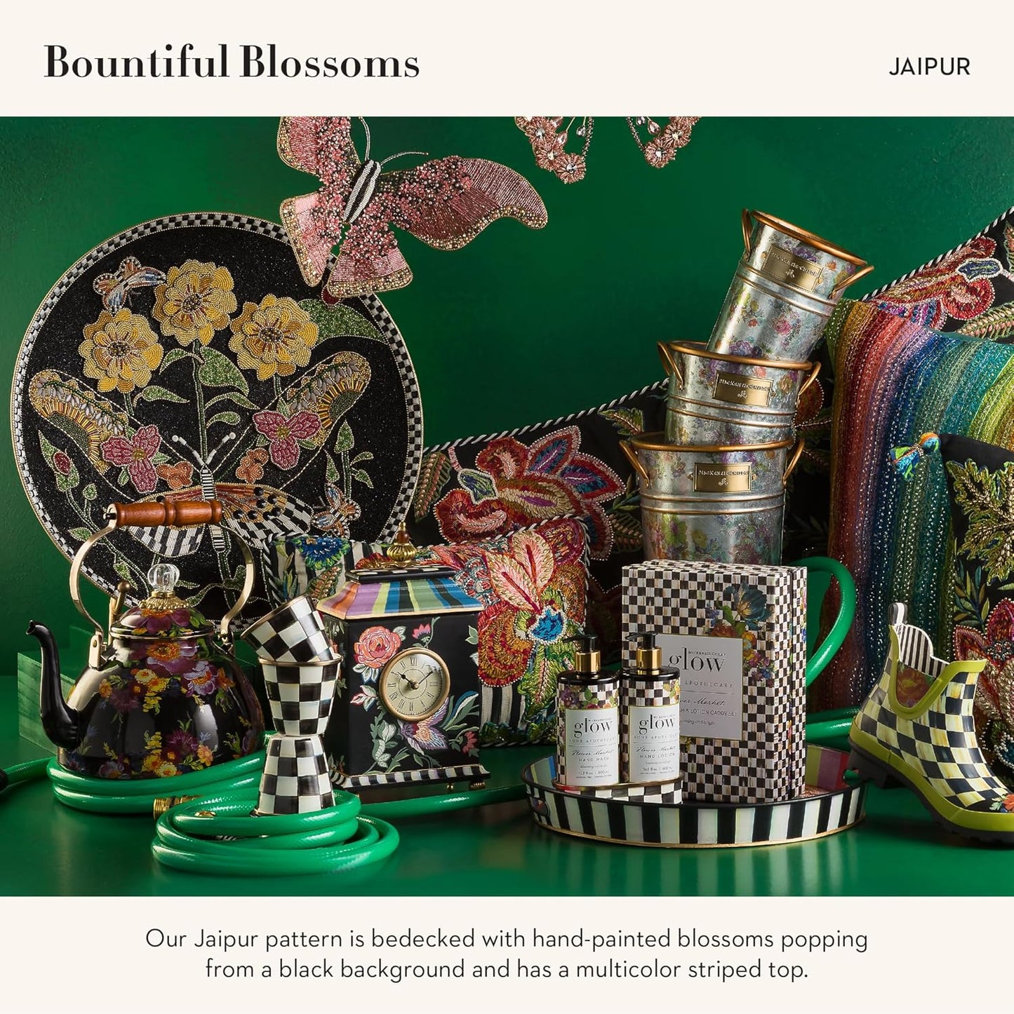 MACKENZIE-CHILDS Desk Clock, Decorative Wood Clock for Kitchen and Living Room, Jaipur