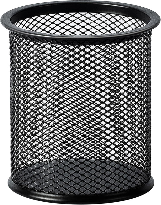 Amazon Basics Wire Mesh Pen Cup, Office Caddy Storage, Black, ‎3.7" x 3.3"