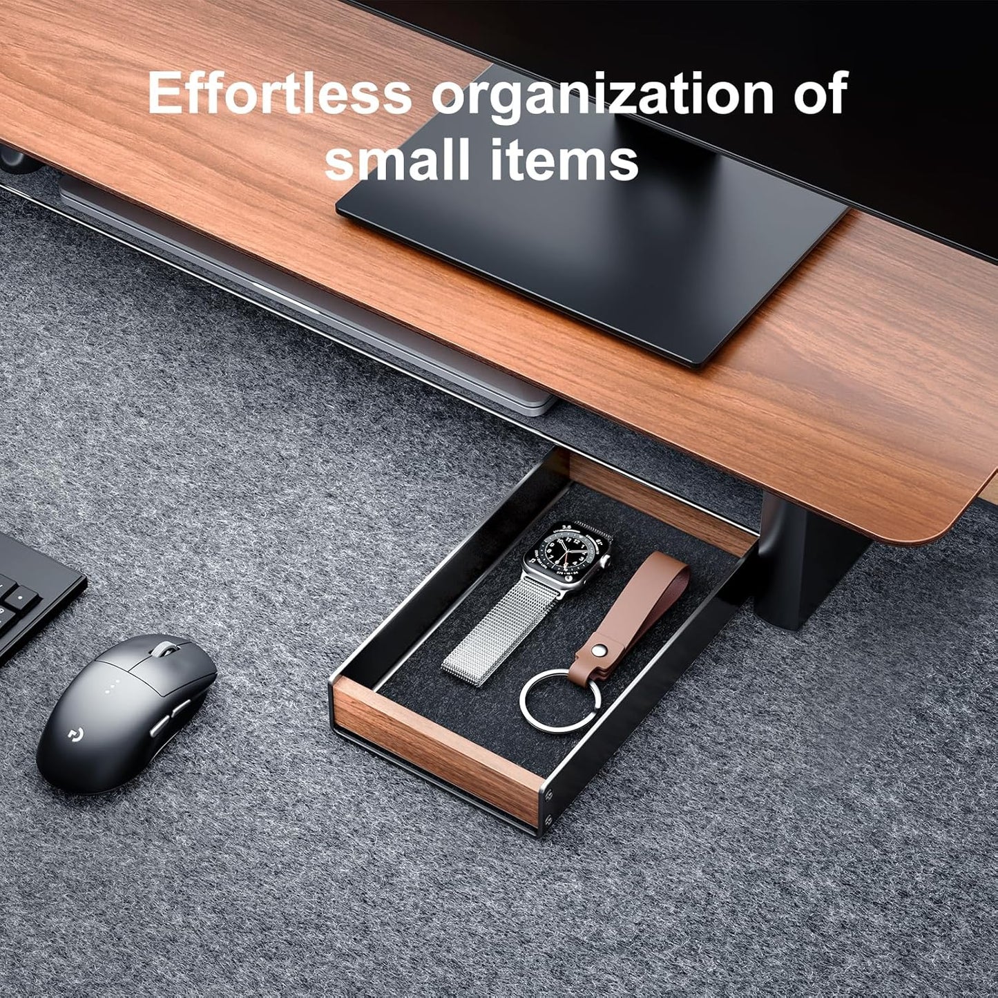 UPERGO Desk Tray Organizer Drawer for Home Office, Walnut Desk Organizer Tray for Keys, Pen, Watch
