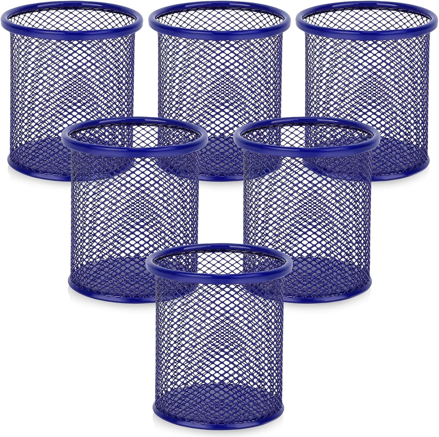 Segarty Pen Cup, 6 Pack Round Cute Dark Blue Pen Holder for Desk, Wire Mesh Pencil Holder Container Set, Desktop Organizer for Office Supplies, Maker, School, Home Storage, Makeup Brush