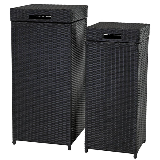 Sunnydaze Outdoor Trash Cans with Lids - Set of 2 Indoor and Outdoor Garbage Cans – 26 Gal and 15 Gal - Black