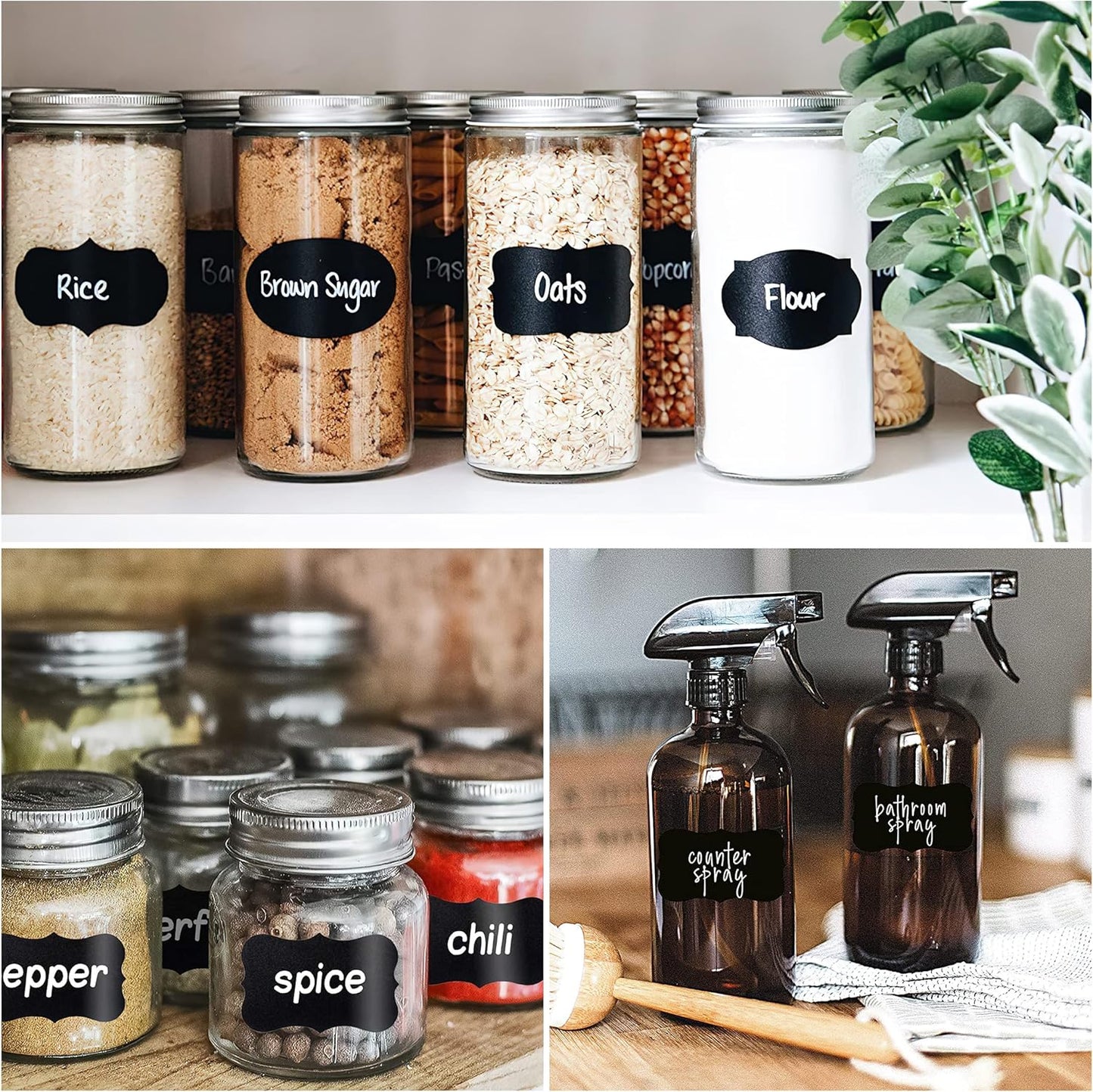 Chalkboard Labels, 120 Pcs Black Reusable Waterproof Labels Stickers with 2 White Chalk Markers, Kitchen Pantry Sticker Labels for Containers, Mason Jars, Condiments, Food Storage (Hybrid)